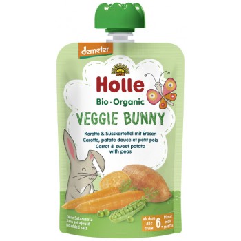 Detské bio pyré mrkva, sladký zemiak a hrášok od 4 mesiaca Veggie Bunny